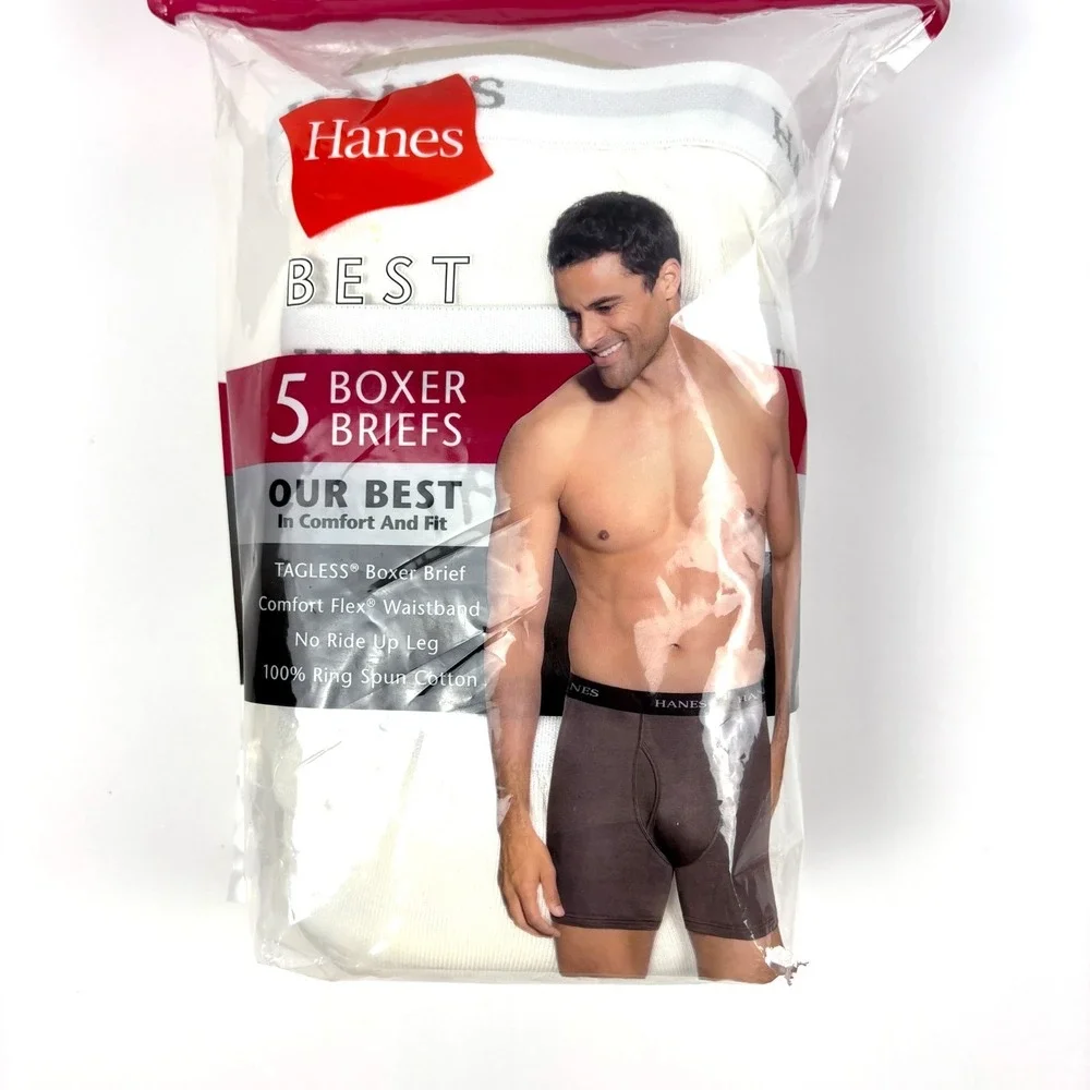 Hanes Best 5 Pack Boxer Briefs Sz L 36-38 White Tagless Comfort Flex No Ride Up